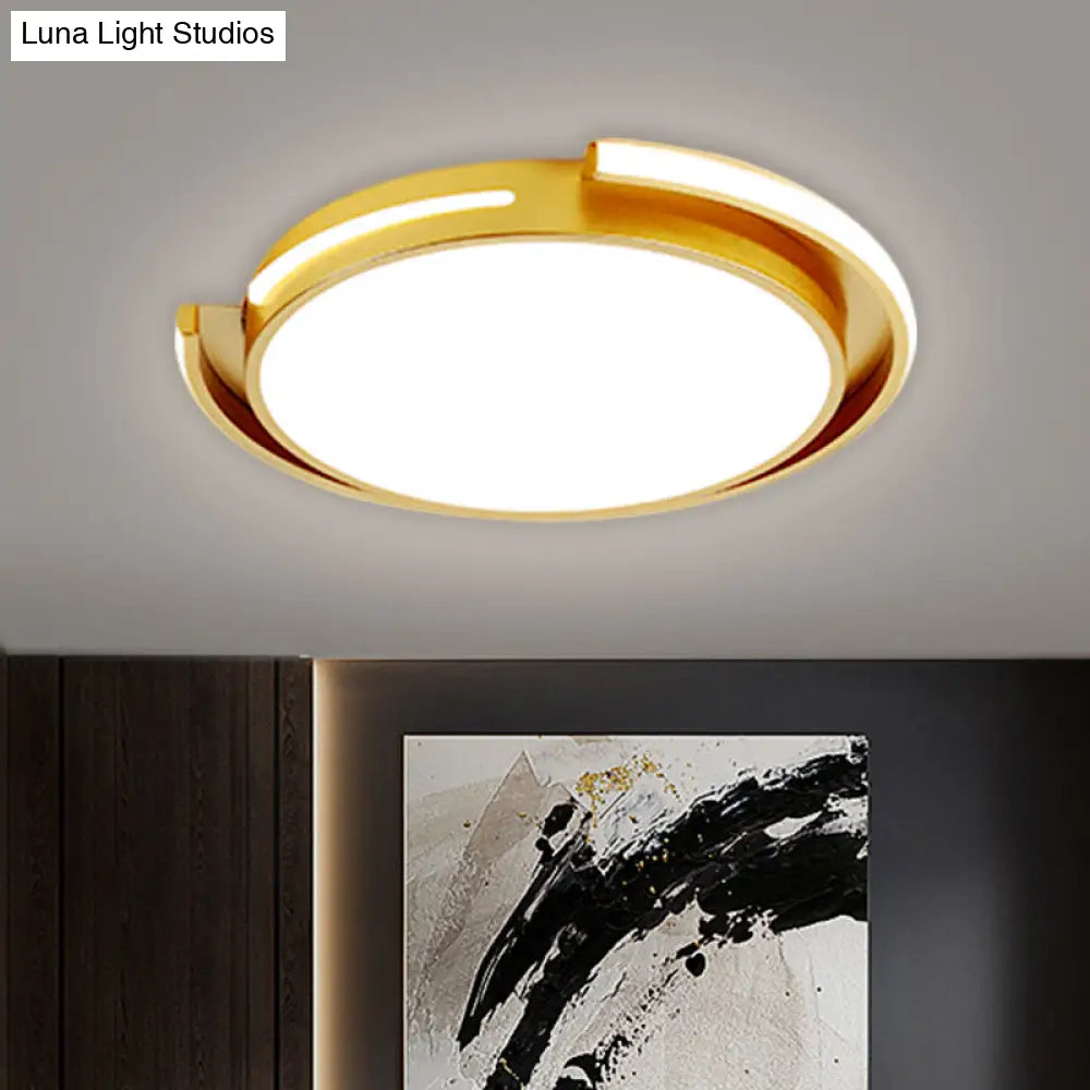 Nordic Style Gold Round Flush Mount Led Ceiling Lamp For Bedroom - Warm/White Light