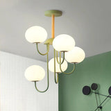 Nordic Style Gray/Green Chandelier Light Fixture With Dome White Glass Shade - 3/5 Lights Living