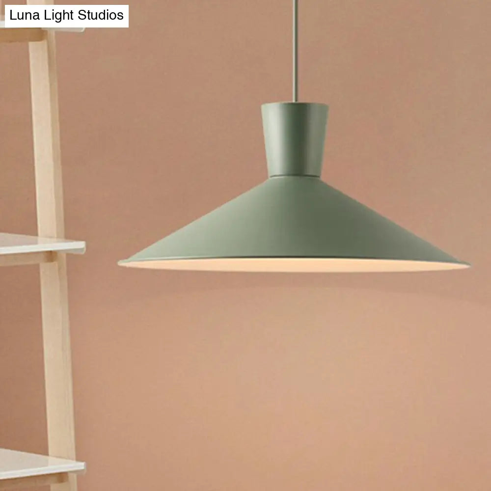 Nordic Iron Flared Pendant Ceiling Light - Pink/Yellow/Blue 1 Hanging Fixture For Living Room Green