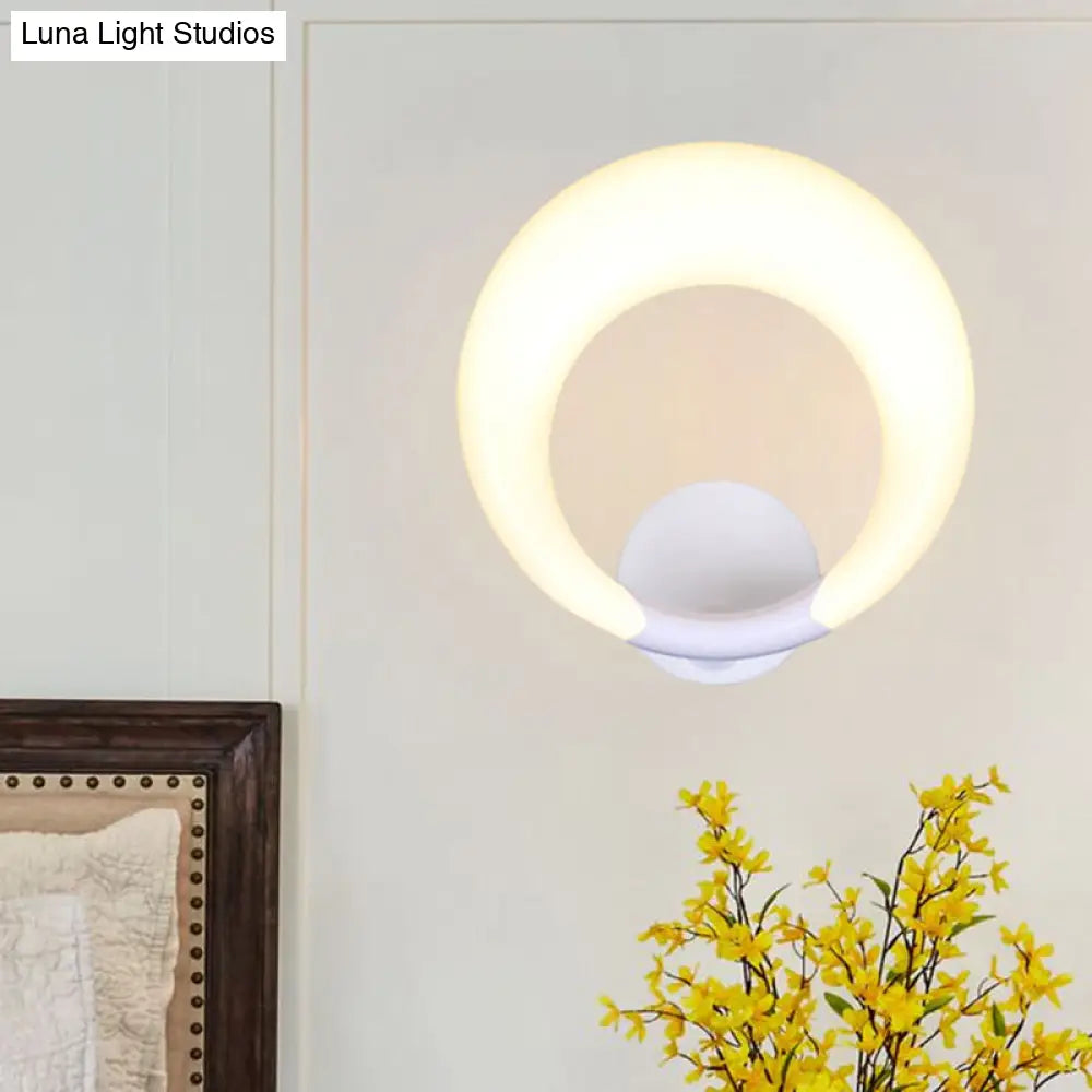 Nordic Style Led Bedside Wall Sconce - White/Black Crescent Moon Acrylic Shade