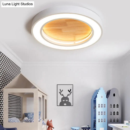 Nordic Style Led Ceiling Light For Boys Bedroom - Acrylic Wood Flushmount Fixture