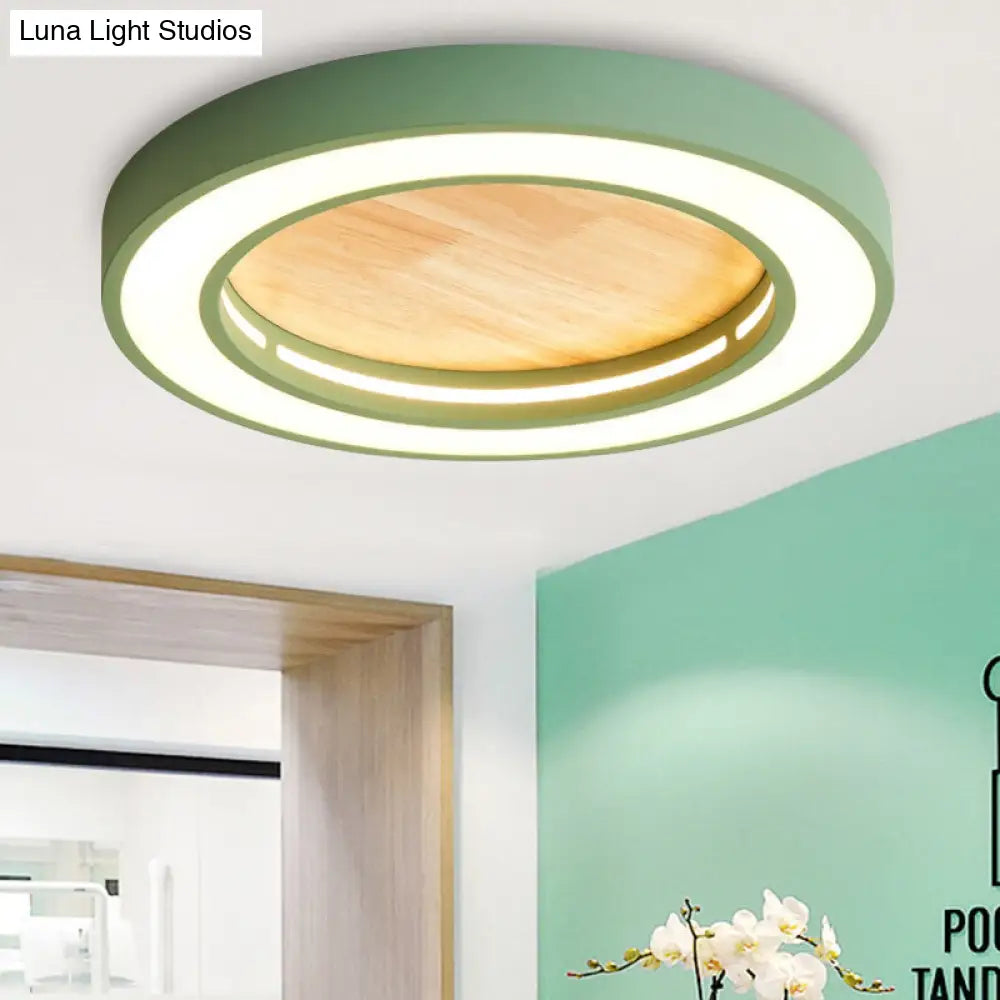 Nordic Style Led Ceiling Light For Boys Bedroom - Acrylic Wood Flushmount Fixture Green / Warm