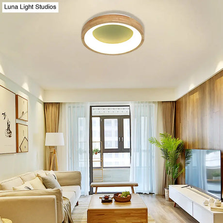 Nordic Style Led Flushmount Ceiling Light - Green/Blue Wood Circular Design 12’/16’/19.5’ Width