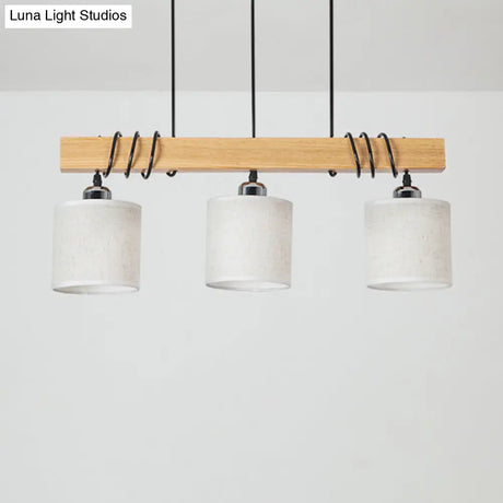 Nordic Style Led Hanging Light: Cylindrical Dining & Island Ceiling Light In Wood Fabric