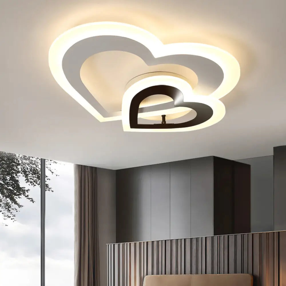 Nordic Style Led Loving Heart Flush Lamp In White/Warm Light Black - White / Warm