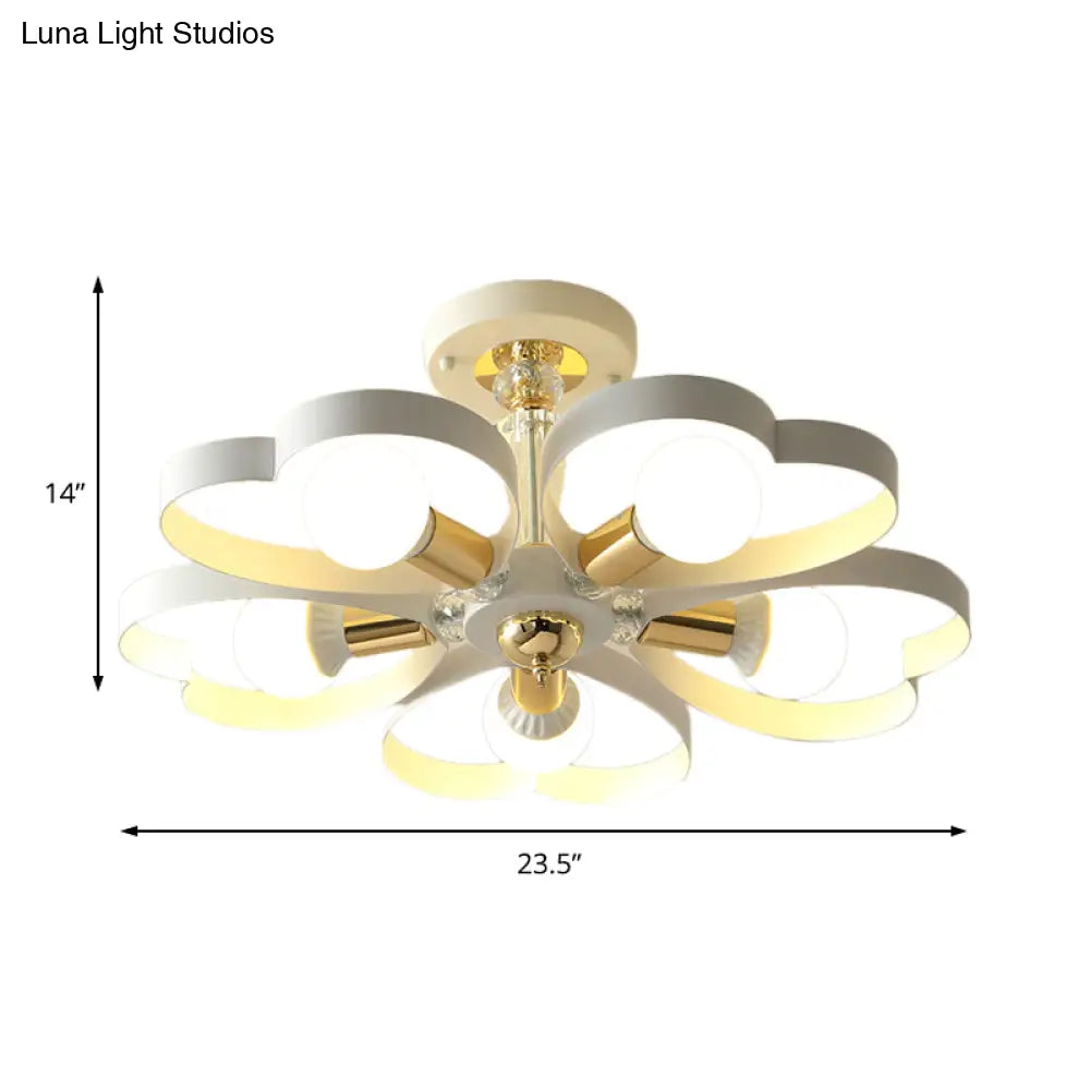 Nordic Style Metal Ceiling Lamp - Heart/Flower Shade White Finish 3/5 Lights For Living Room