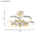 Nordic Style Metal Ceiling Lamp - Heart/Flower Shade White Finish 3/5 Lights For Living Room