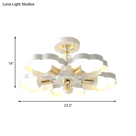 Nordic Style Metal Ceiling Lamp - Heart/Flower Shade White Finish 3/5 Lights For Living Room
