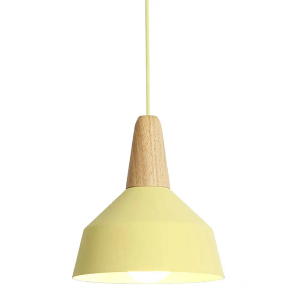 Nordic Style Metal Hanging Pendant Lamp With Wooden Top - Ideal For Restaurants Yellow / 9’