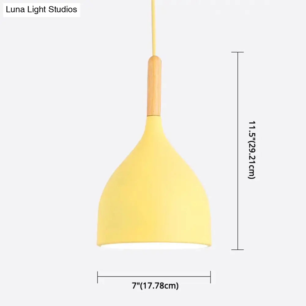Nordic Style Metal Teardrop Hanging Light - 1 Ceiling Pendant Lamp With Wooden Top