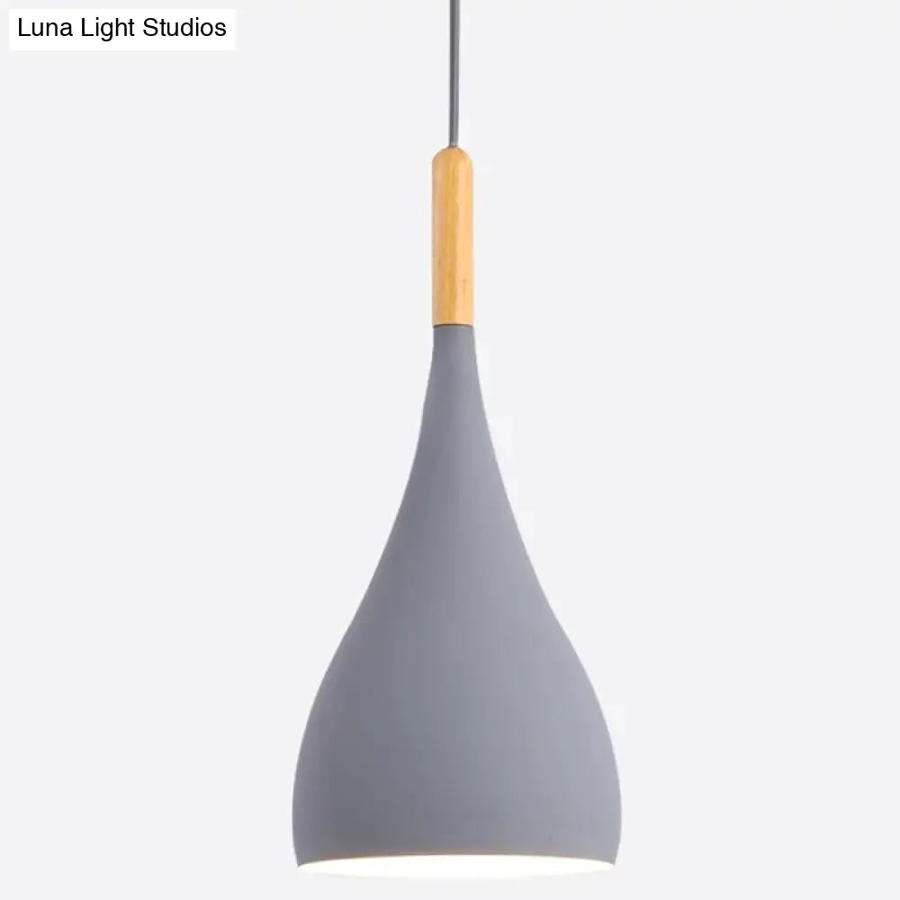 Nordic Style Metal Teardrop Hanging Light - 1 Ceiling Pendant Lamp With Wooden Top Grey / 6.5