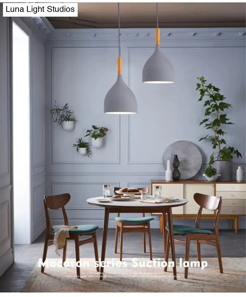 Nordic Style Metal Teardrop Hanging Light - 1 Ceiling Pendant Lamp With Wooden Top
