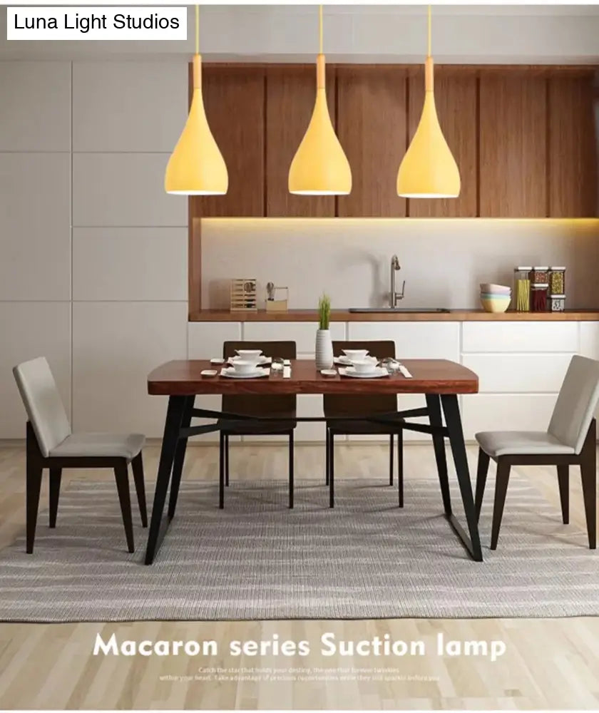 Nordic Style Metal Teardrop Hanging Light - 1 Ceiling Pendant Lamp With Wooden Top