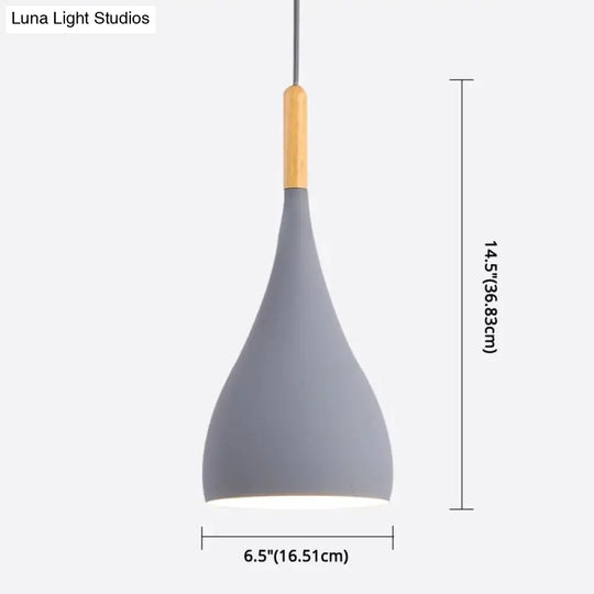Nordic Style Metal Teardrop Hanging Light With Wooden Top - 1 Pendant Lamp For Restaurants