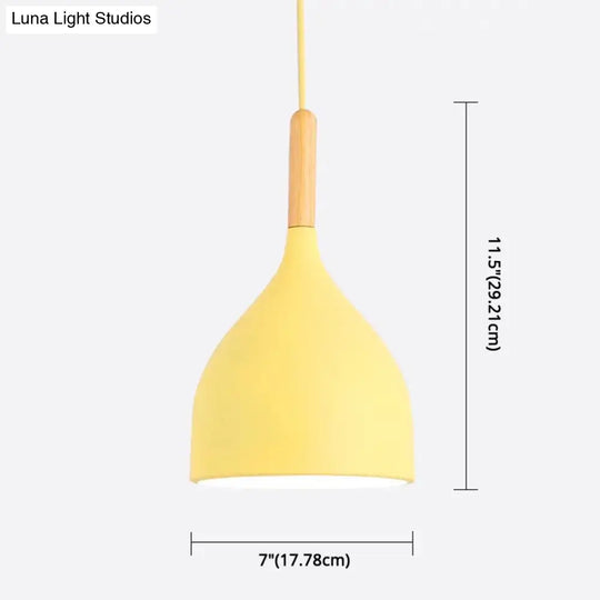 Nordic Style Metal Teardrop Hanging Light With Wooden Top - 1 Pendant Lamp For Restaurants
