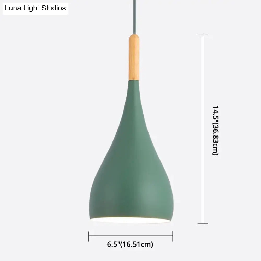 Nordic Style Metal Teardrop Hanging Light - 1 Ceiling Pendant Lamp With Wooden Top