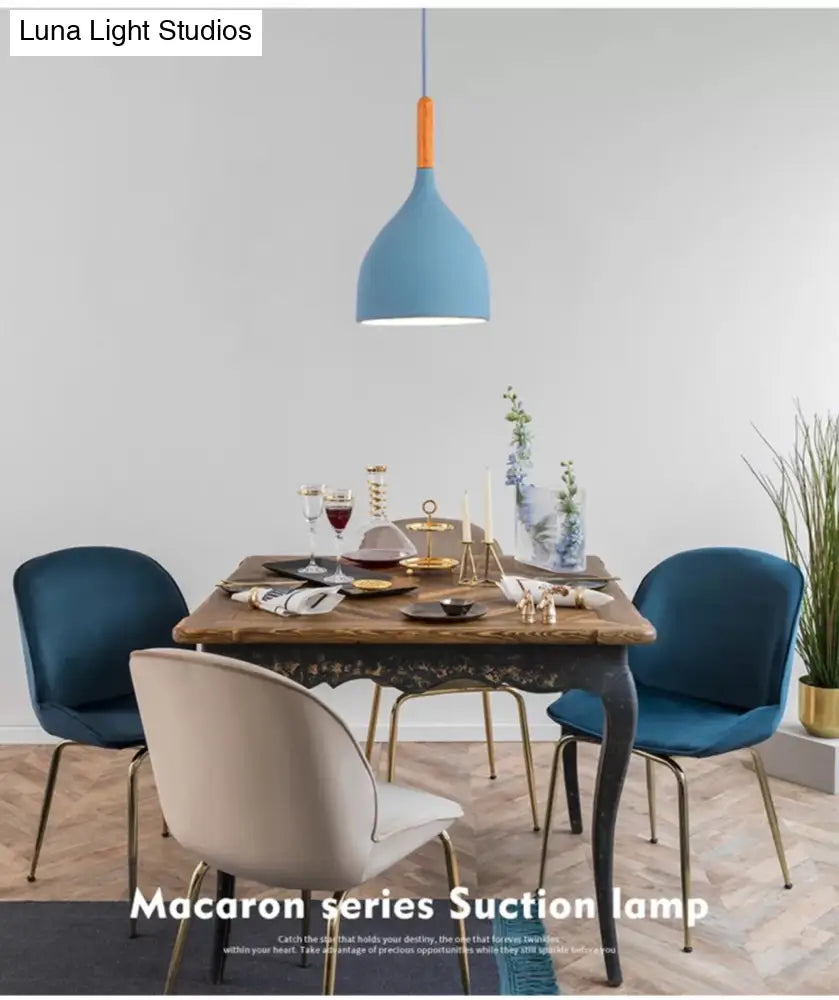 Nordic Style Metal Teardrop Hanging Light With Wooden Top - 1 Pendant Lamp For Restaurants