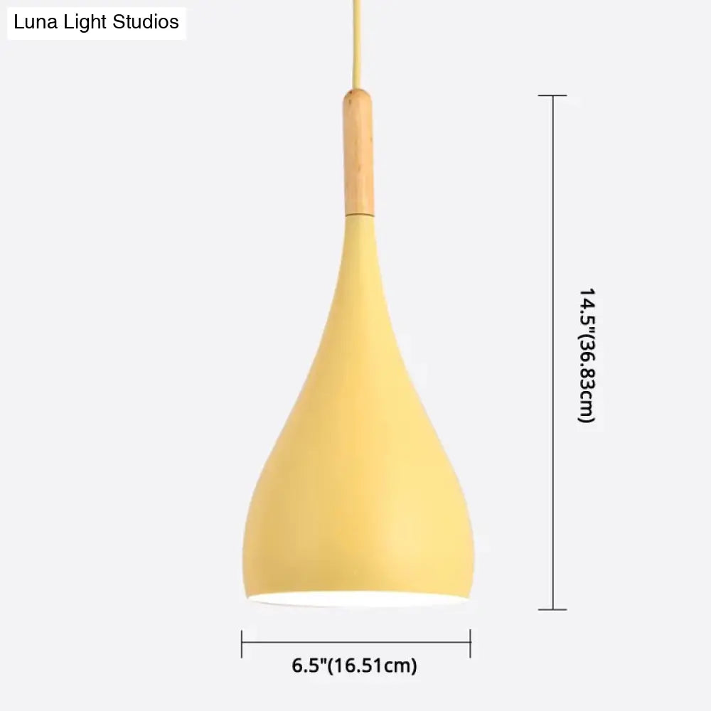 Nordic Style Metal Teardrop Hanging Light - 1 Ceiling Pendant Lamp With Wooden Top