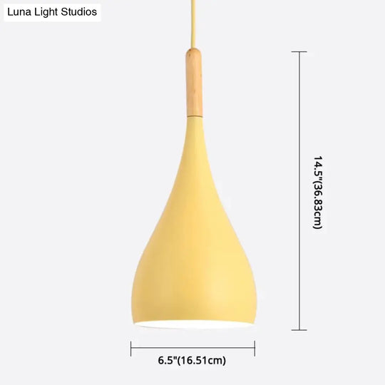 Nordic Style Metal Teardrop Hanging Light - 1 Ceiling Pendant Lamp With Wooden Top