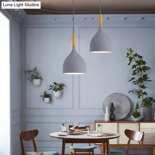 Nordic Style Metal Teardrop Hanging Light With Wooden Top - 1 Pendant Lamp For Restaurants