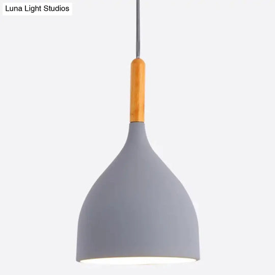 Nordic Style Metal Teardrop Hanging Light - 1 Ceiling Pendant Lamp With Wooden Top Grey / 7