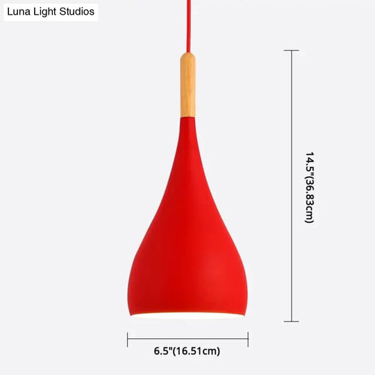 Nordic Style Metal Teardrop Hanging Light With Wooden Top - 1 Pendant Lamp For Restaurants