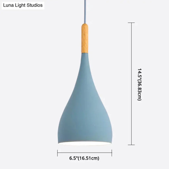 Nordic Style Metal Teardrop Hanging Light - 1 Ceiling Pendant Lamp With Wooden Top
