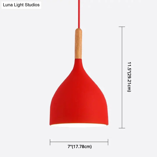 Nordic Style Metal Teardrop Hanging Light - 1 Ceiling Pendant Lamp With Wooden Top