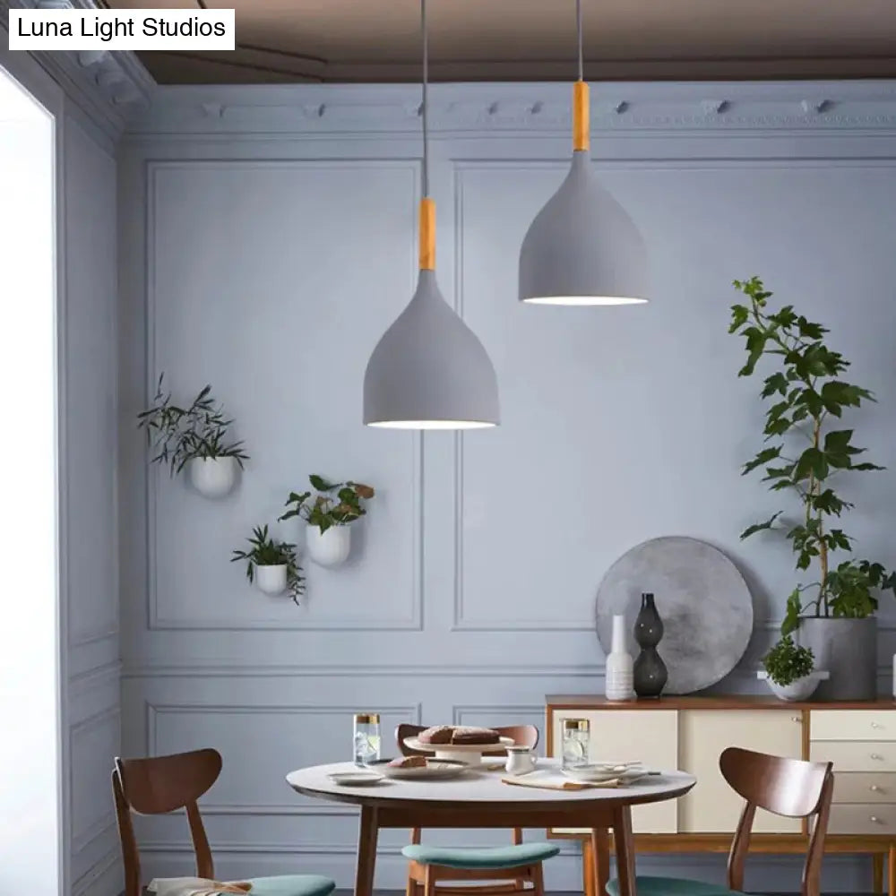 Nordic Style Metal Teardrop Hanging Light - 1 Ceiling Pendant Lamp With Wooden Top