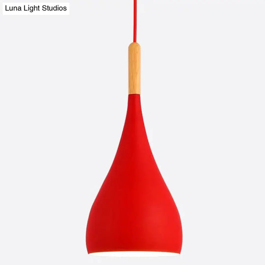 Nordic Style Metal Teardrop Hanging Light - 1 Ceiling Pendant Lamp With Wooden Top Red / 6.5