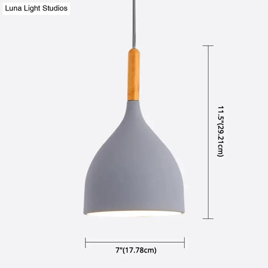 Nordic Style Metal Teardrop Hanging Light With Wooden Top - 1 Pendant Lamp For Restaurants