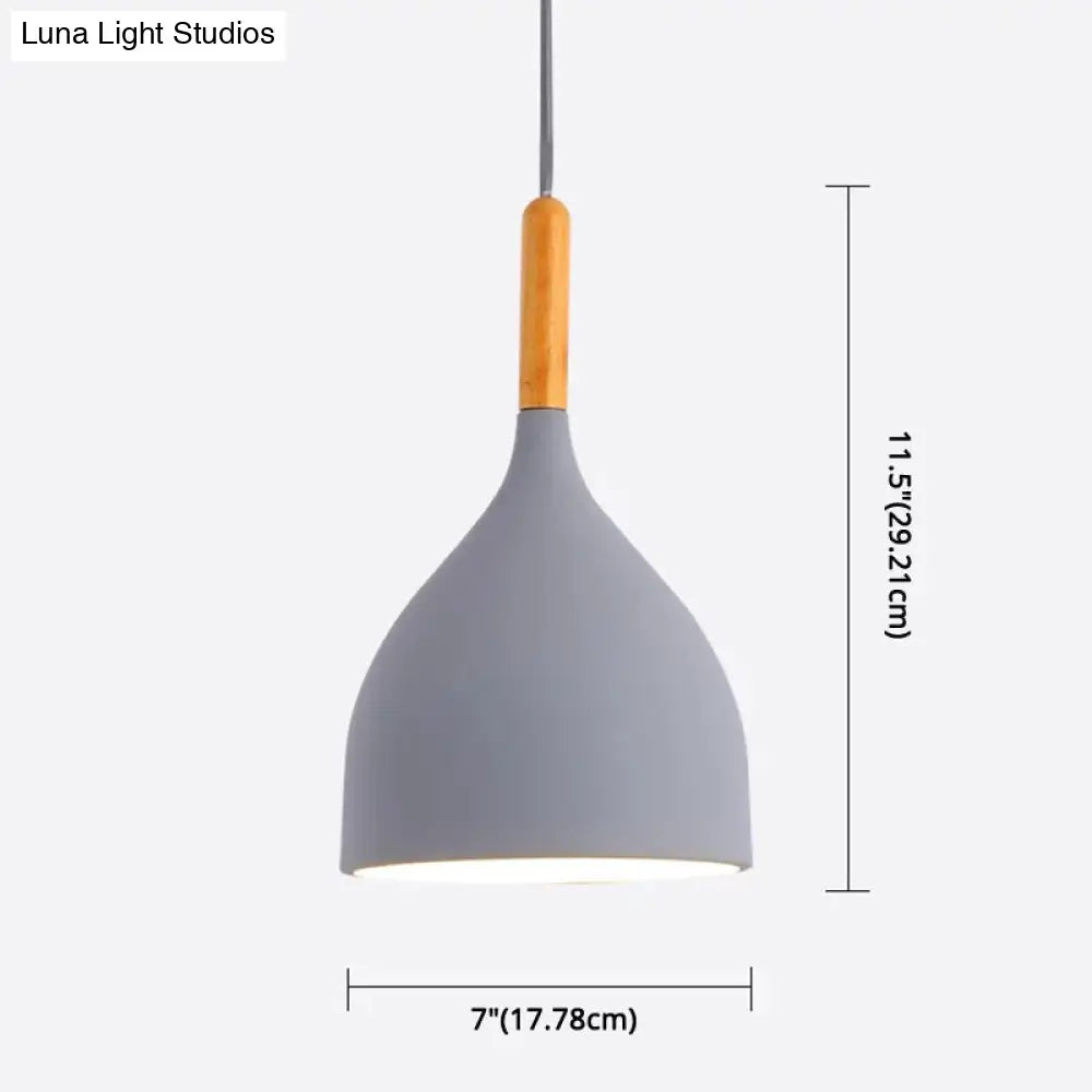Nordic Style Metal Teardrop Hanging Light - 1 Ceiling Pendant Lamp With Wooden Top