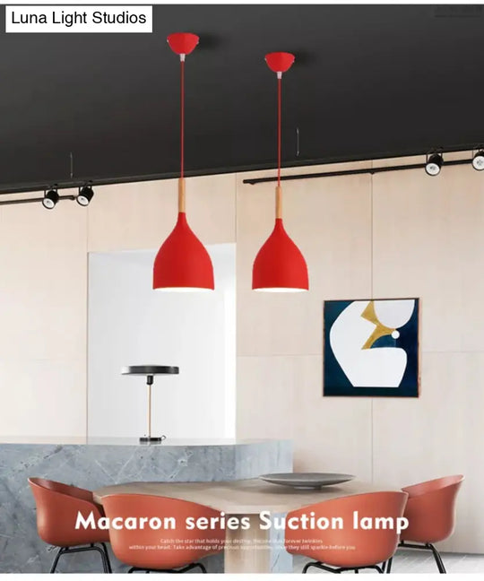 Nordic Style Metal Teardrop Hanging Light - 1 Ceiling Pendant Lamp With Wooden Top