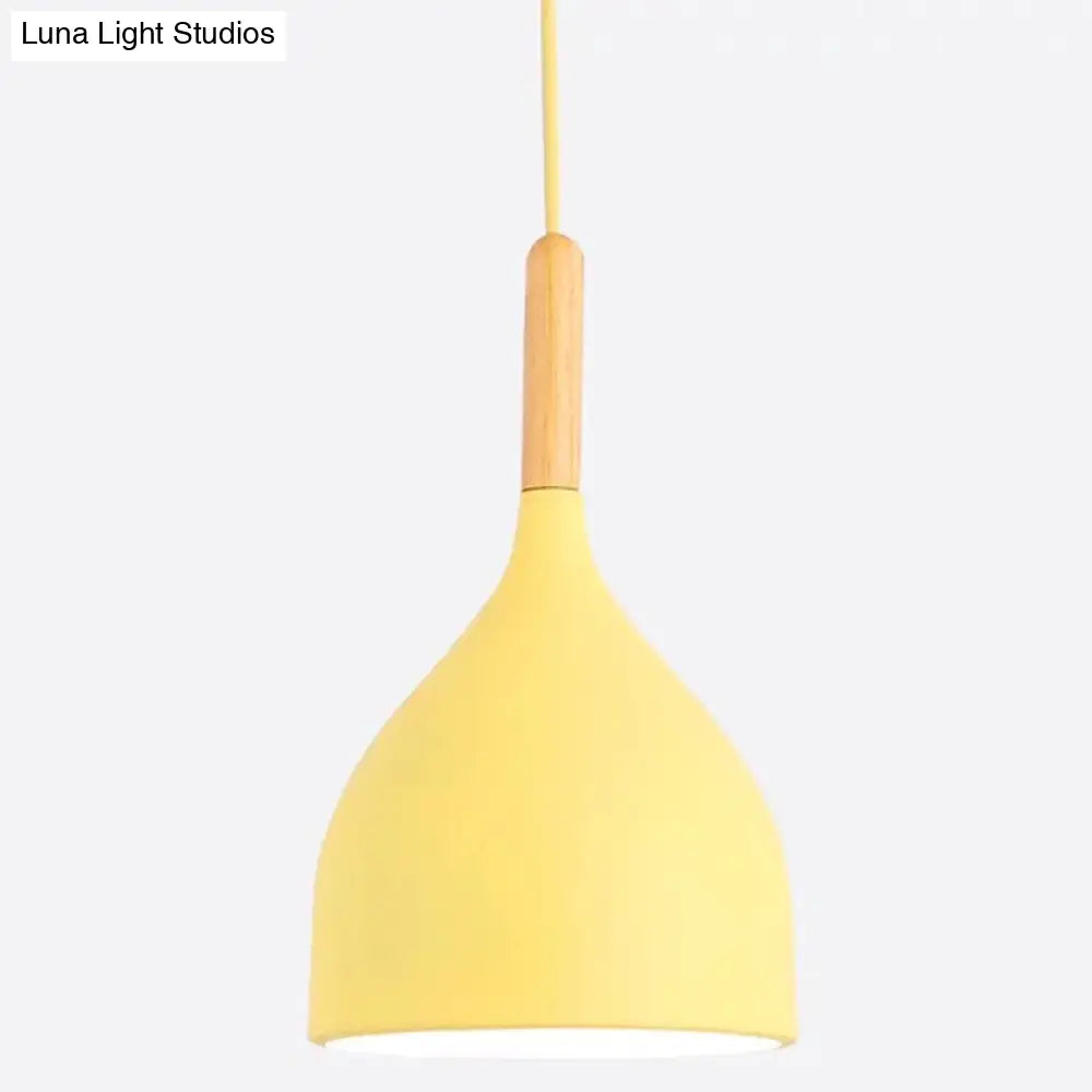 Nordic Style Metal Teardrop Hanging Light - 1 Ceiling Pendant Lamp With Wooden Top Yellow / 7