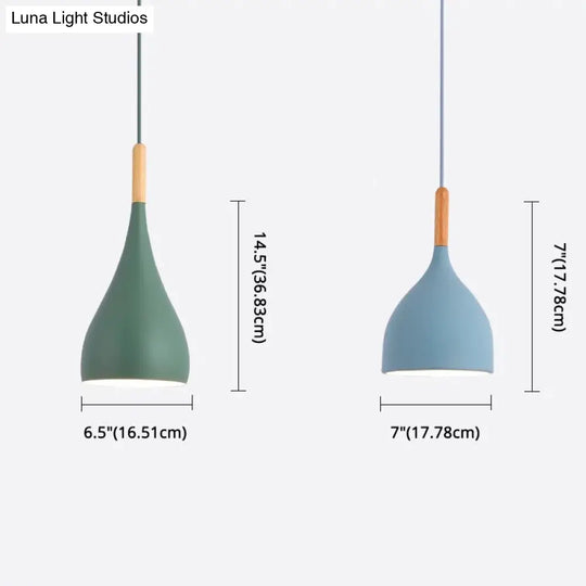 Nordic Style Metal Teardrop Hanging Light With Wooden Top - 1 Pendant Lamp For Restaurants