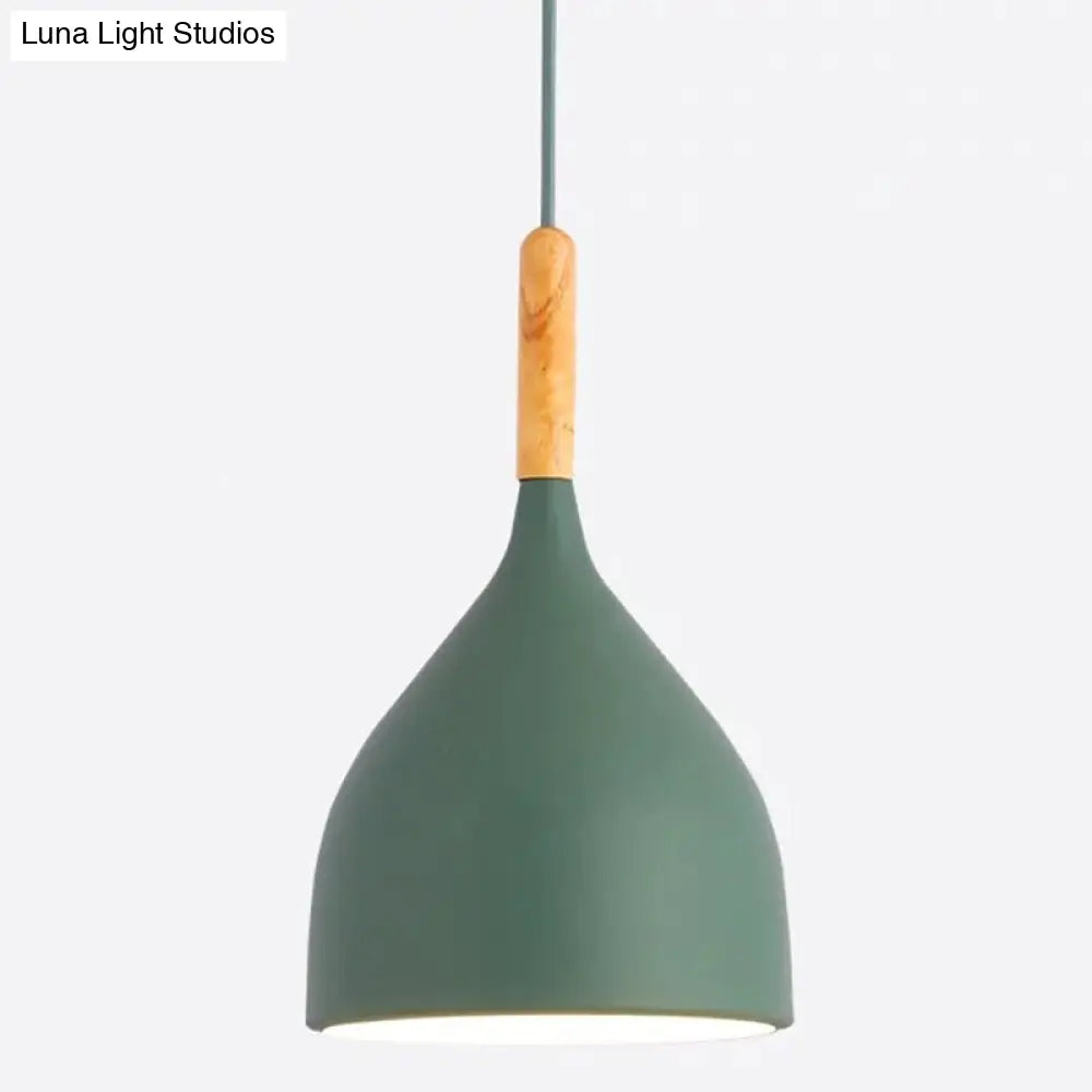 Nordic Style Metal Teardrop Hanging Light With Wooden Top - 1 Pendant Lamp For Restaurants Green /