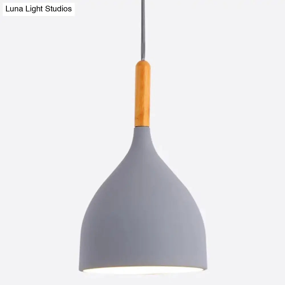 Nordic Style Metal Teardrop Hanging Light With Wooden Top - 1 Pendant Lamp For Restaurants Grey / 7’
