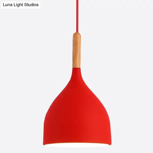 Nordic Style Metal Teardrop Hanging Light With Wooden Top - 1 Pendant Lamp For Restaurants Red / 7’