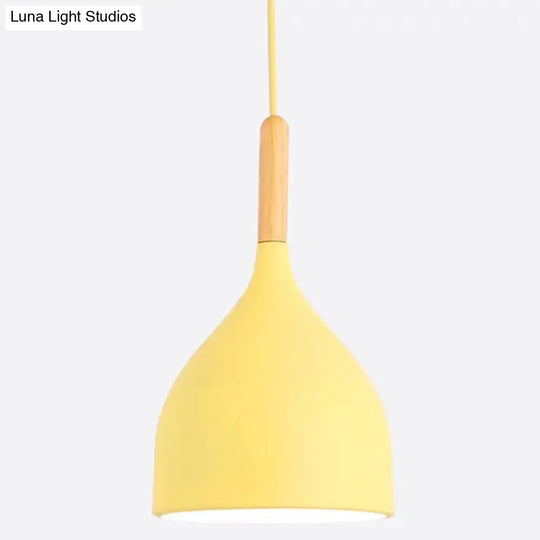 Nordic Style Metal Teardrop Hanging Light With Wooden Top - 1 Pendant Lamp For Restaurants Yellow /
