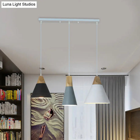Nordic Style Metal & Wood Hanging Pendant Light With 3 Multi-Colored Bulbs