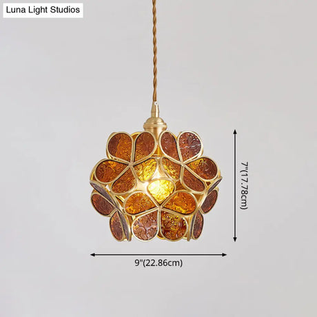Nordic Style Metallic Pendant Ceiling Light - 1 Flower Hanging Down Lighting For Restaurants