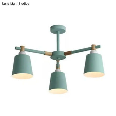 Nordic Style Multi-Head Chandelier For Game Room - Bucket Design With Metal Suspension Light