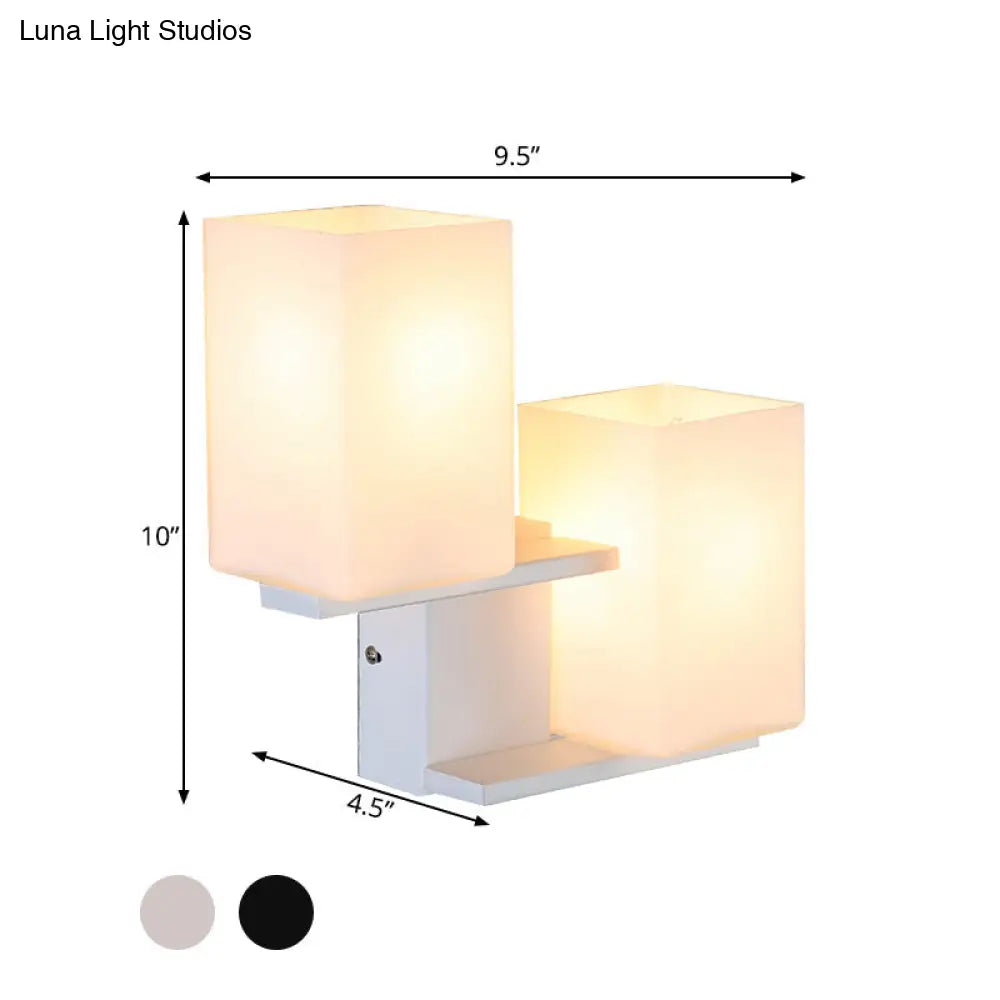Nordic Style Opal Frosted Glass Rectangle Sconce: 2-Bulbs White/Black Wall Mount Light Fixture
