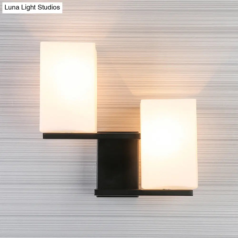 Nordic Style Opal Frosted Glass Rectangle Sconce: 2-Bulbs White/Black Wall Mount Light Fixture