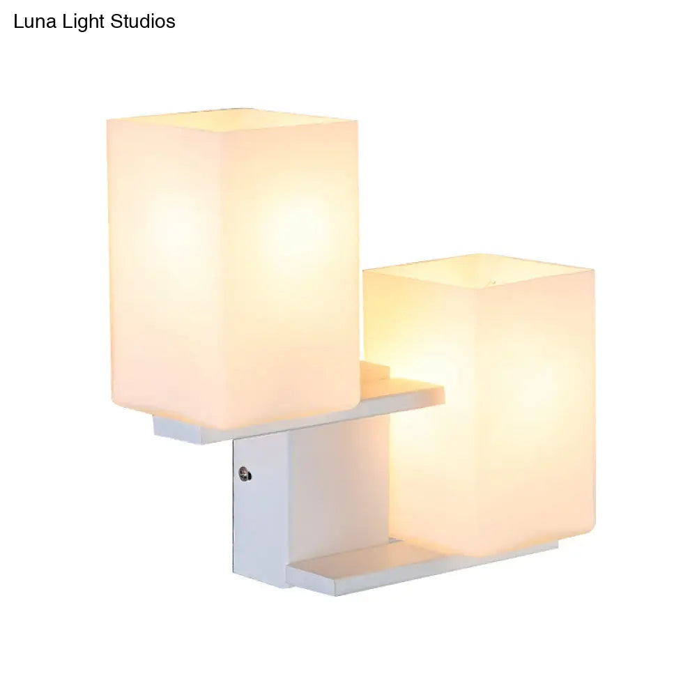 Nordic Style Opal Frosted Glass Rectangle Sconce: 2-Bulbs White/Black Wall Mount Light Fixture