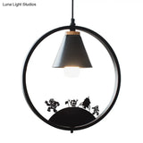 Nordic Style Pendant Lamp With Iron Cone Shade & Paper Cutting Decoration- Black/White 1 Bulb