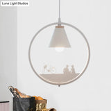 Nordic Style Pendant Lamp With Iron Cone Shade & Paper Cutting Decoration- Black/White 1 Bulb