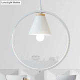 Nordic Style Pendant Lamp With Iron Cone Shade & Paper Cutting Decoration- Black/White 1 Bulb