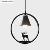 Nordic Style Pendant Lamp With Iron Cone Shade & Paper Cutting Decoration- Black/White 1 Bulb