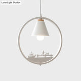 Nordic Style Pendant Lamp With Iron Cone Shade & Paper Cutting Decoration- Black/White 1 Bulb